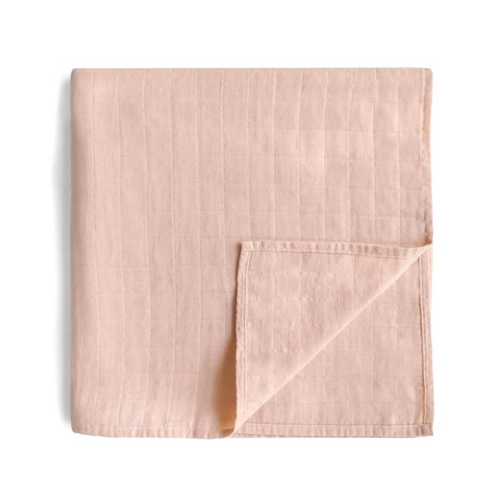 Mushie Muslin Baby Swaddle Blanket | 100% Organic Cotton (Blush)